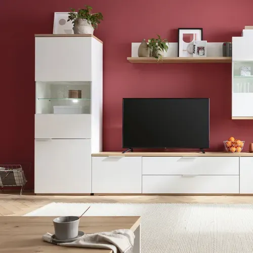 Vitrine Réversible Décor Chêne Texturé Et Blanc Laqué - Veronica