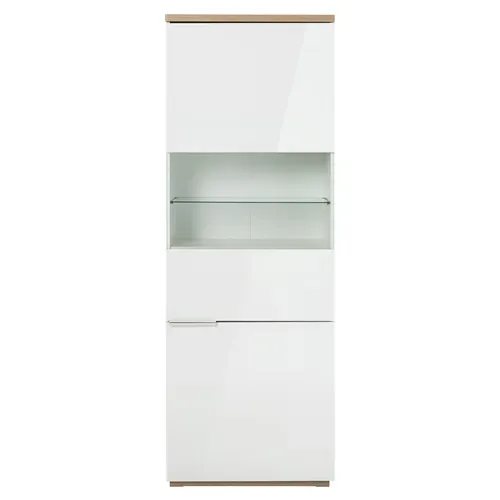 Vitrine Réversible Décor Chêne Texturé Et Blanc Laqué - Veronica