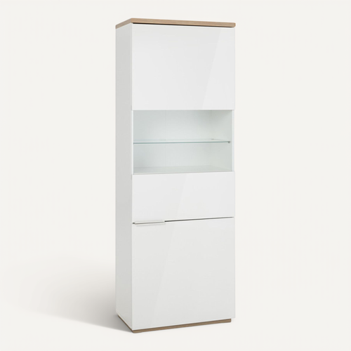 Vitrine Réversible Décor Chêne Texturé Et Blanc Laqué - Veronica