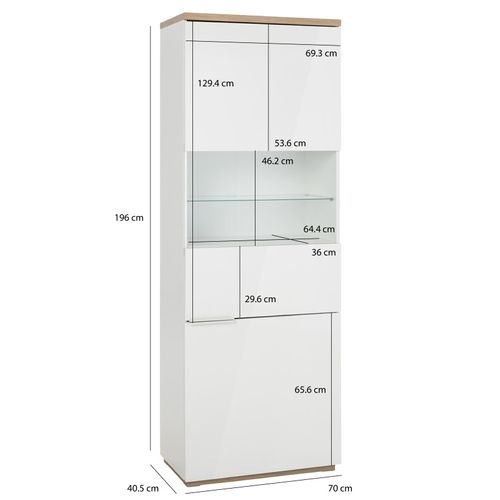 Vitrine Réversible Décor Chêne Texturé Et Blanc Laqué - Veronica