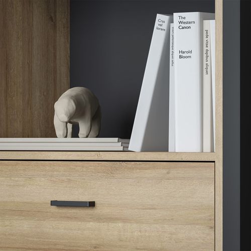 Bibliothèque 194 Cm 1 Tiroir 4 Niches Décor Bois Chêne Et Noir - Mode