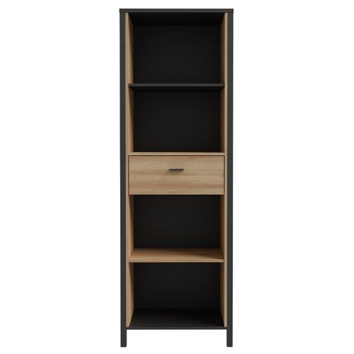 Bibliothèque 194 Cm 1 Tiroir 4 Niches Décor Bois Chêne Et Noir - Mode