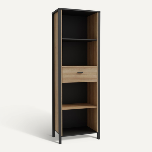 Bibliothèque 194 Cm 1 Tiroir 4 Niches Décor Bois Chêne Et Noir - Mode
