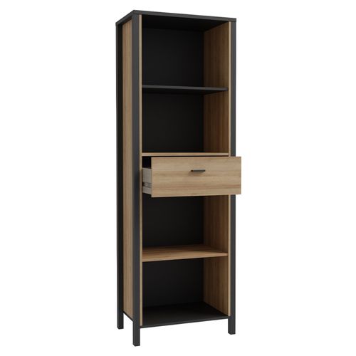 Bibliothèque 194 Cm 1 Tiroir 4 Niches Décor Bois Chêne Et Noir - Mode