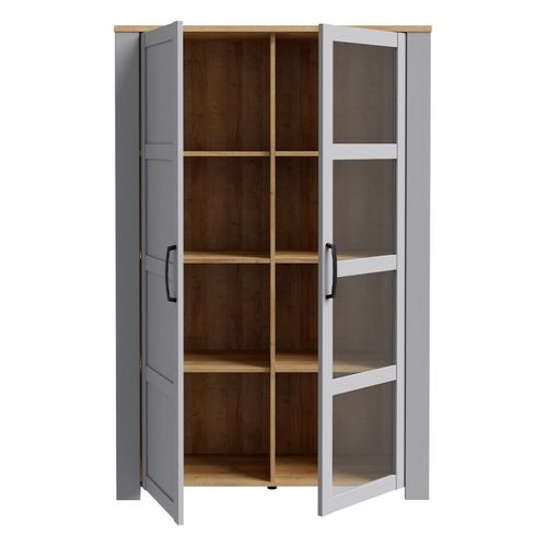 Vitrine H161 Cm Décor Chêne Et Gris Clair Avec Poignées Noir - Antibes