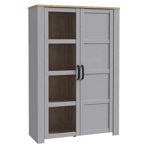 Vitrine H161 Cm Décor Chêne Et Gris Clair Avec Poignées Noir - Antibes