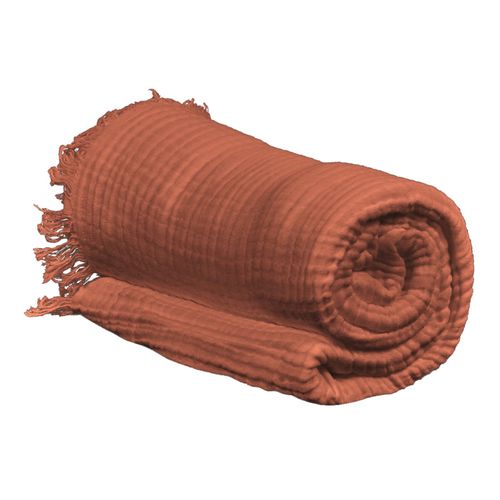Plaid 130 X 160 Cm En Quadruple Gaze De Coton Terracotta - Pepa 1