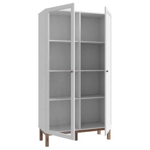 Armoirette Vitrée Décor Gris Et Chêne Avec Portes Réversibles - Udine