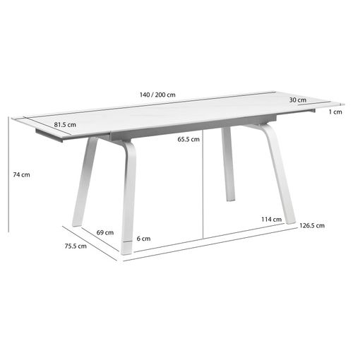 Table Extensible 140/200 Cm Céramique Blanc Marbré Et Métal - Toshiro