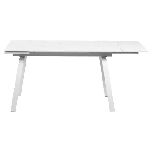 Table Extensible 140/200 Cm Céramique Blanc Marbré Et Métal - Toshiro