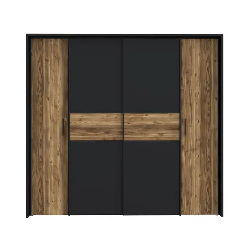 Grande Armoire Dressing 209 Cm Décor Bois D'épicéa Et Noir Mat - Celia