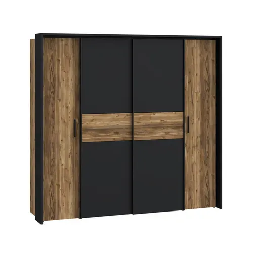 Grande Armoire Dressing 209 Cm Décor Bois D'épicéa Et Noir Mat - Celia