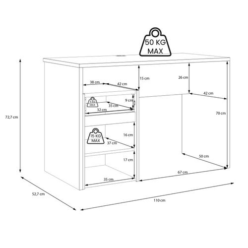 Bureau 110 Cm Blanc Mat Et Décor Bois De Chêne Avec Caisson - Odyssée