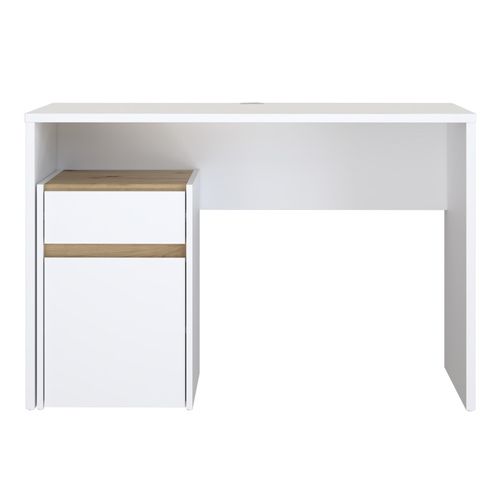 Bureau 110 Cm Blanc Mat Et Décor Bois De Chêne Avec Caisson - Odyssée