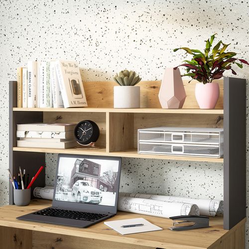 Surmeuble De Bureau 110 Cm Décor Bois De Chêne Et Gris Foncé - Odyssée