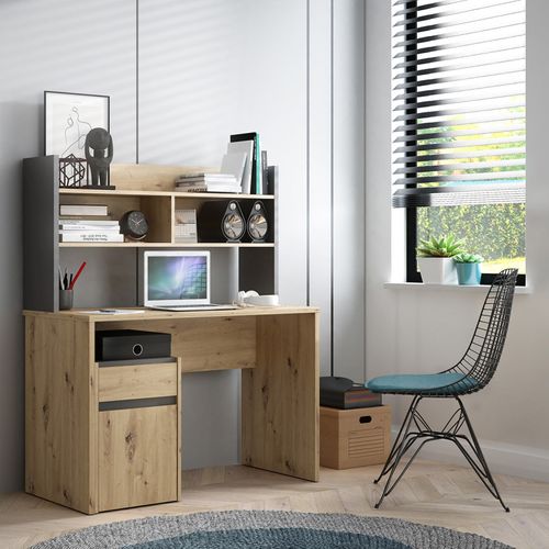 Surmeuble De Bureau 110 Cm Décor Bois De Chêne Et Gris Foncé - Odyssée