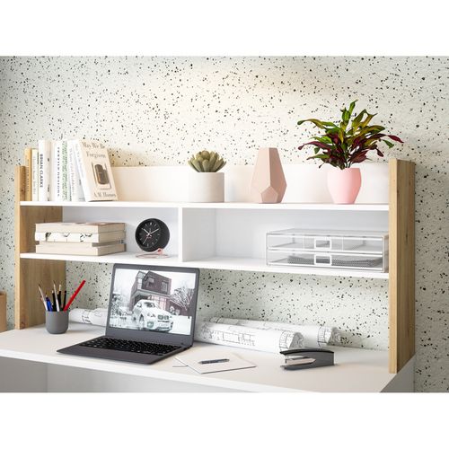 Bureau Et Surmeuble 140 Cm Blanc Mat Et Décor Bois De Chêne - Odyssée