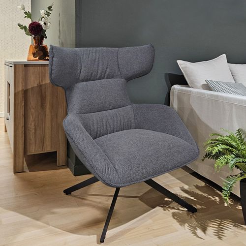 Fauteuil Pivotant 360° En Velours Chiné Gris Et Métal Noir - Antonio