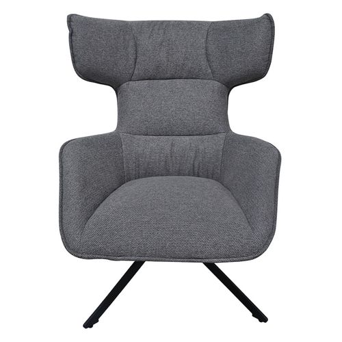 Fauteuil Pivotant 360° En Velours Chiné Gris Et Métal Noir - Antonio