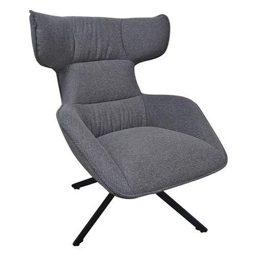 Fauteuil Pivotant 360° En Velours Chiné Gris Et Métal Noir - Antonio