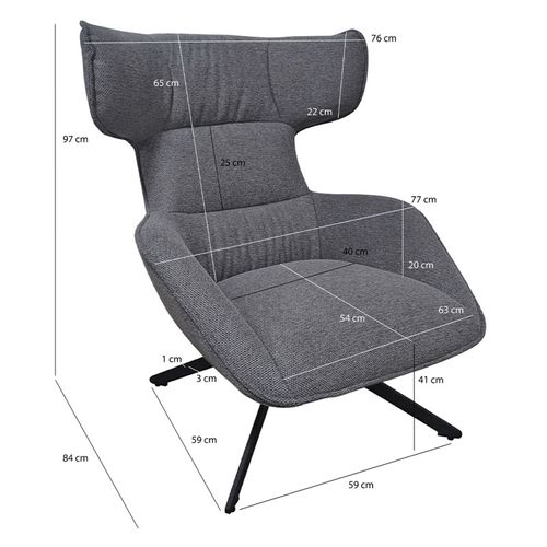 Fauteuil Pivotant 360° En Velours Chiné Gris Et Métal Noir - Antonio