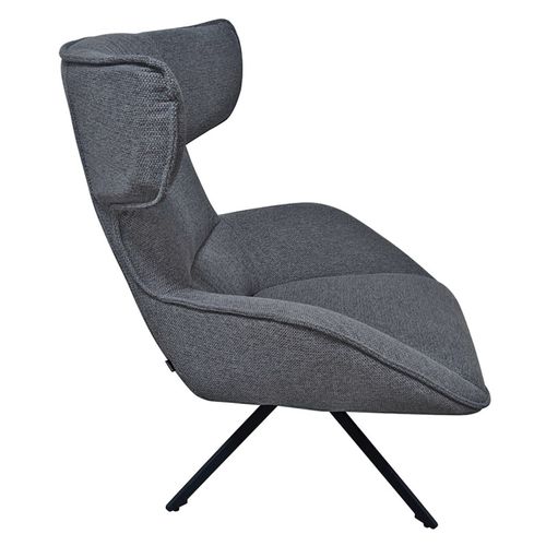 Fauteuil Pivotant 360° En Velours Chiné Gris Et Métal Noir - Antonio