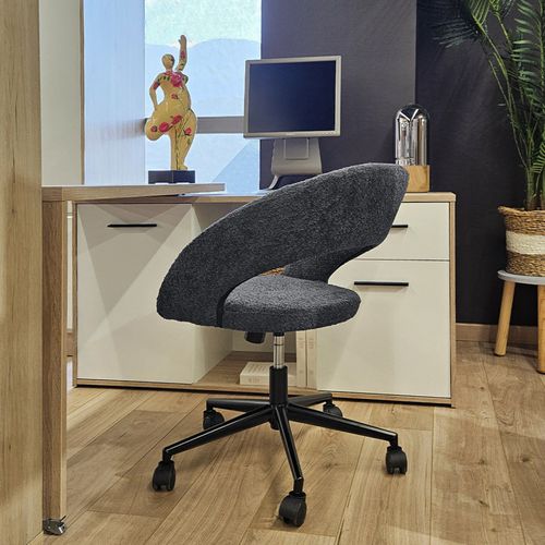 Fauteuil De Bureau En Tissu Bouclette Gris Avec Piètement Noir - Marty