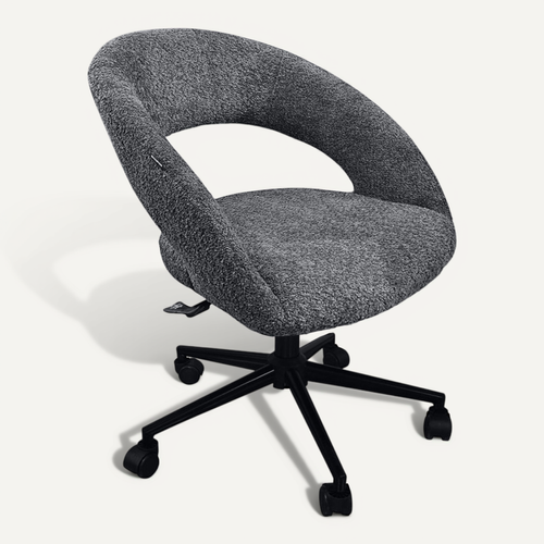 Fauteuil De Bureau En Tissu Bouclette Gris Avec Piètement Noir - Marty