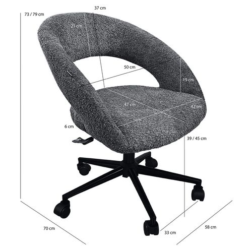 Fauteuil De Bureau En Tissu Bouclette Gris Avec Piètement Noir - Marty
