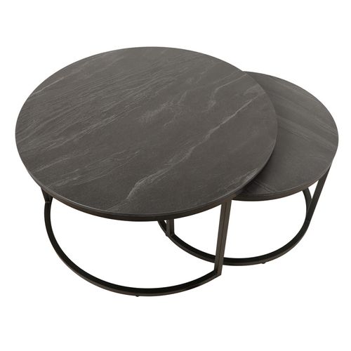 Tables Basses Gigognes Rondes Céramique Gris Marbré Pied Métal – Oxy