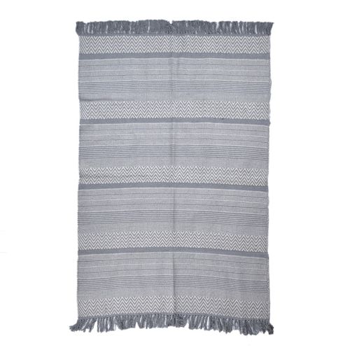 Tapis 120 X 180 Cm En Coton Brodé De Lignes Et Chevrons Gris – Flicker