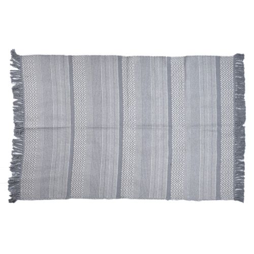 Tapis 120 X 180 Cm En Coton Brodé De Lignes Et Chevrons Gris – Flicker