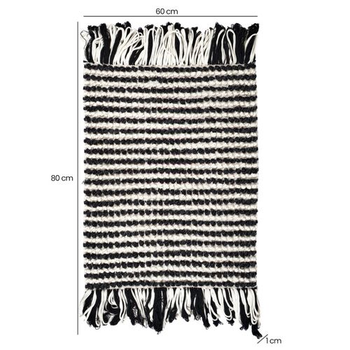 Tapis 60 X 80 Cm Texturé Noir Et Blanc Avec Franges Bicolores – Soho