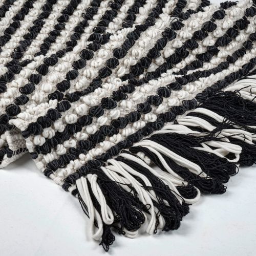 Tapis 60 X 80 Cm Texturé Noir Et Blanc Avec Franges Bicolores – Soho