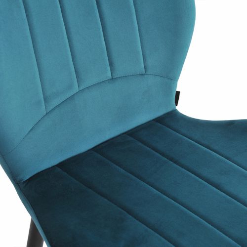Lot 2 Tabourets De Bar Velours Bleu Canard Pieds Métal Noir - Emilio 2