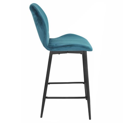 Lot 2 Tabourets De Bar Velours Bleu Canard Pieds Métal Noir - Emilio 2