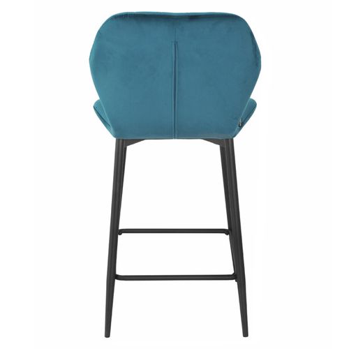 Lot 2 Tabourets De Bar Velours Bleu Canard Pieds Métal Noir - Emilio 2