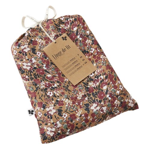 Parure De Lit 260 X 240 Cm Gaze De Coton Camel Et Fleuri - Isabela 1