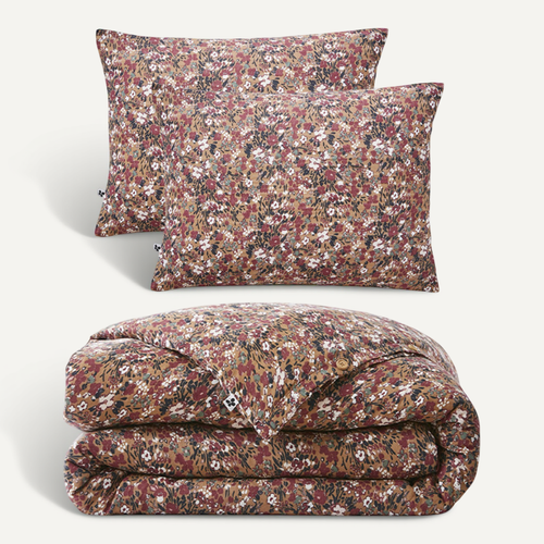 Parure De Lit 260 X 240 Cm Gaze De Coton Camel Et Fleuri - Isabela 1