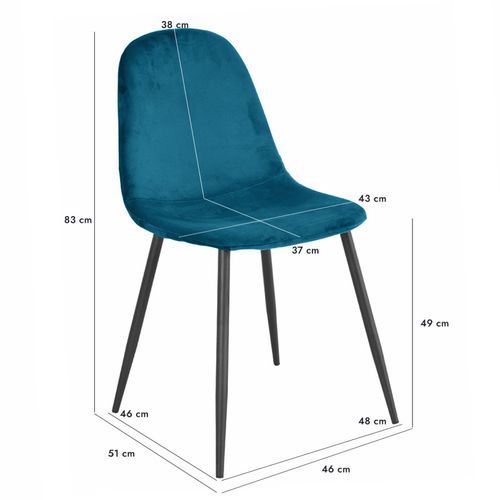 Lot De 2 Chaises En Velours Bleu Canard Avec Pieds Métal Noir – Biba 2