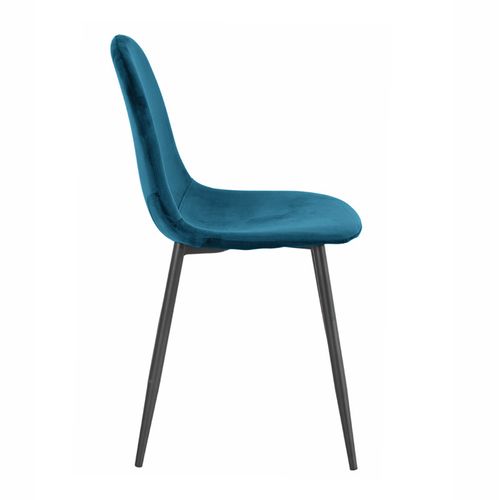 Lot De 2 Chaises En Velours Bleu Canard Avec Pieds Métal Noir – Biba 2