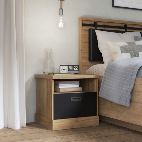 Table De Chevet 48 Cm 1 Tiroir 1 Niche Décor Chêne Et Noir – Farm