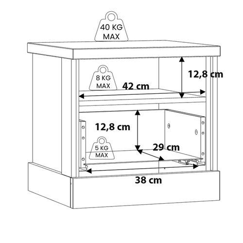 Table De Chevet 48 Cm 1 Tiroir 1 Niche Décor Chêne Et Noir – Farm