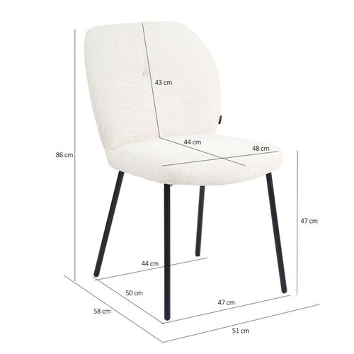 Lot 2 Chaises Rembourré Tissu écru Doux Pieds Métal Noir - Leona