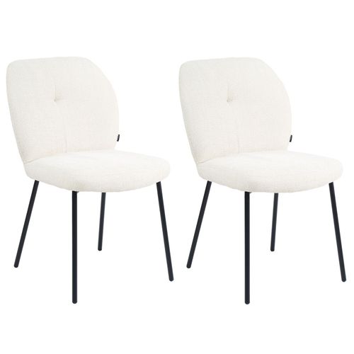 Lot 2 Chaises Rembourré Tissu écru Doux Pieds Métal Noir - Leona