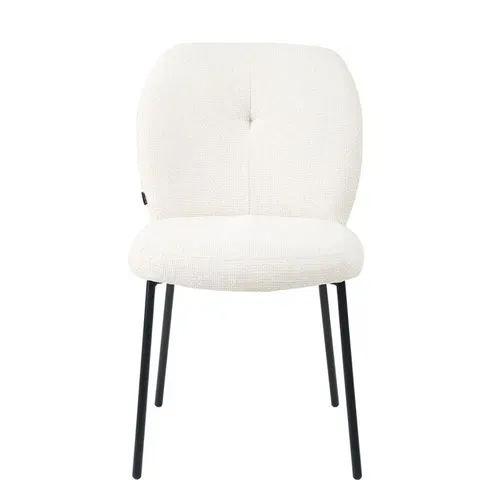 Lot 2 Chaises Rembourré Tissu écru Doux Pieds Métal Noir - Leona