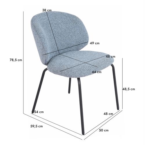 Lot 2 Chaises En Tissu Chenille Bleu Clair Et Pieds Métal – Lisette