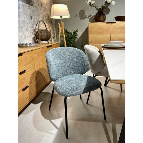 Lot 2 Chaises En Tissu Chenille Bleu Clair Et Pieds Métal – Lisette