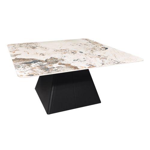 Table Basse Carrée Céramique Marbrée Beige Pied Trapèze - Oswald