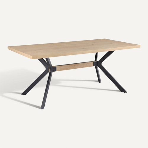 Table De Repas L. 180 Cm Décor Chêne Et Pieds En Métal Noir - Ligna